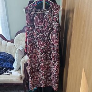 Shelby & Palmer Burgundy and White Paisley Midi Dress